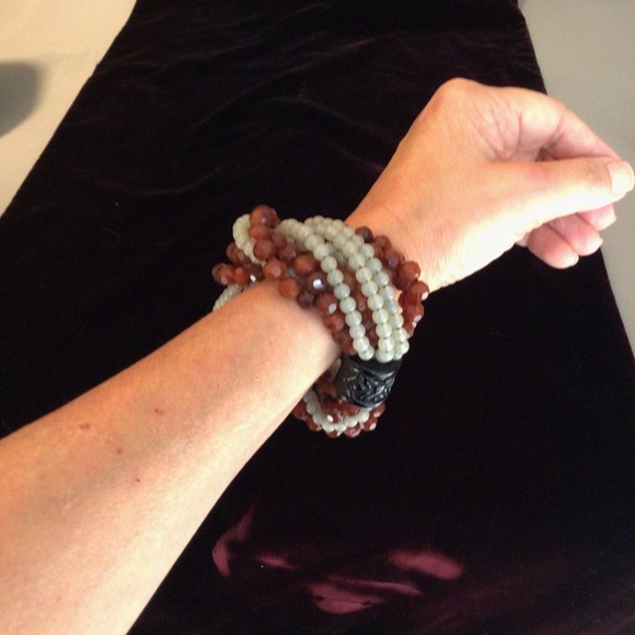 Brown and Gray-green Beaded Bracelet - Picture 6 of 6